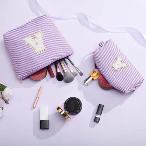 YOOLIFE Travel Makeup Bag Organizer - Small, Initial, Teen Girl Gift for Travel or Birthday