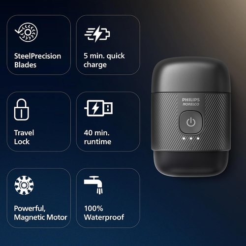 Philips Norelco Shaver 500 Series - Compact Electric Shaver with Lift & Cut System, Steel Blades, Wet & Dry Use