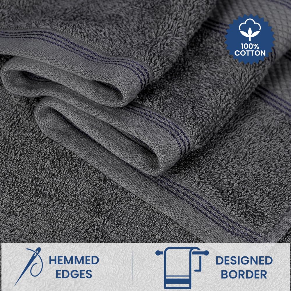 Casa Lino 4 Pack Bath Towels (27x54), 100% Pure Cotton, Luxury Bath Towels, Lightweight & Highly Absorbent, Quick Drying Towels for Bathroom, for Daily Use Bathroom, Charcoal
