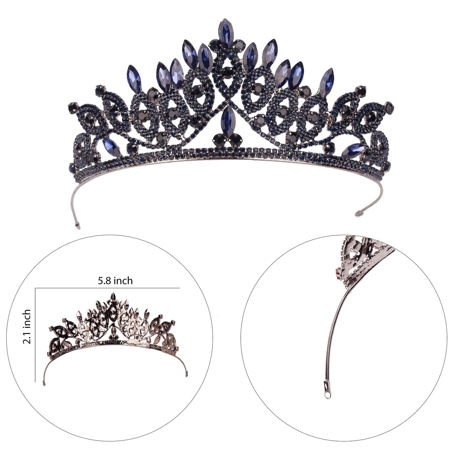 LIMELIA Women's Tiara, Crown for Henna Wedding Party | Glitter Hair Accessories for Bridal Birthday Halloween Costume Christmas Party, Princess Crowns Floral Pattern | Crystal Stone - Blue