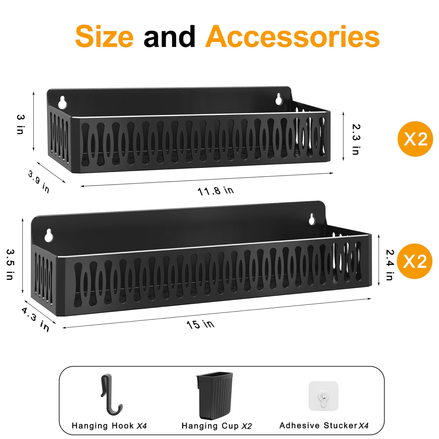 4 Pack Strong Magnetic Spice Rack for Refrigerator, Multipurpose Magnetic Shelf for Fridge with 4 Hooks for kitchen and Bathroom Organization, Black