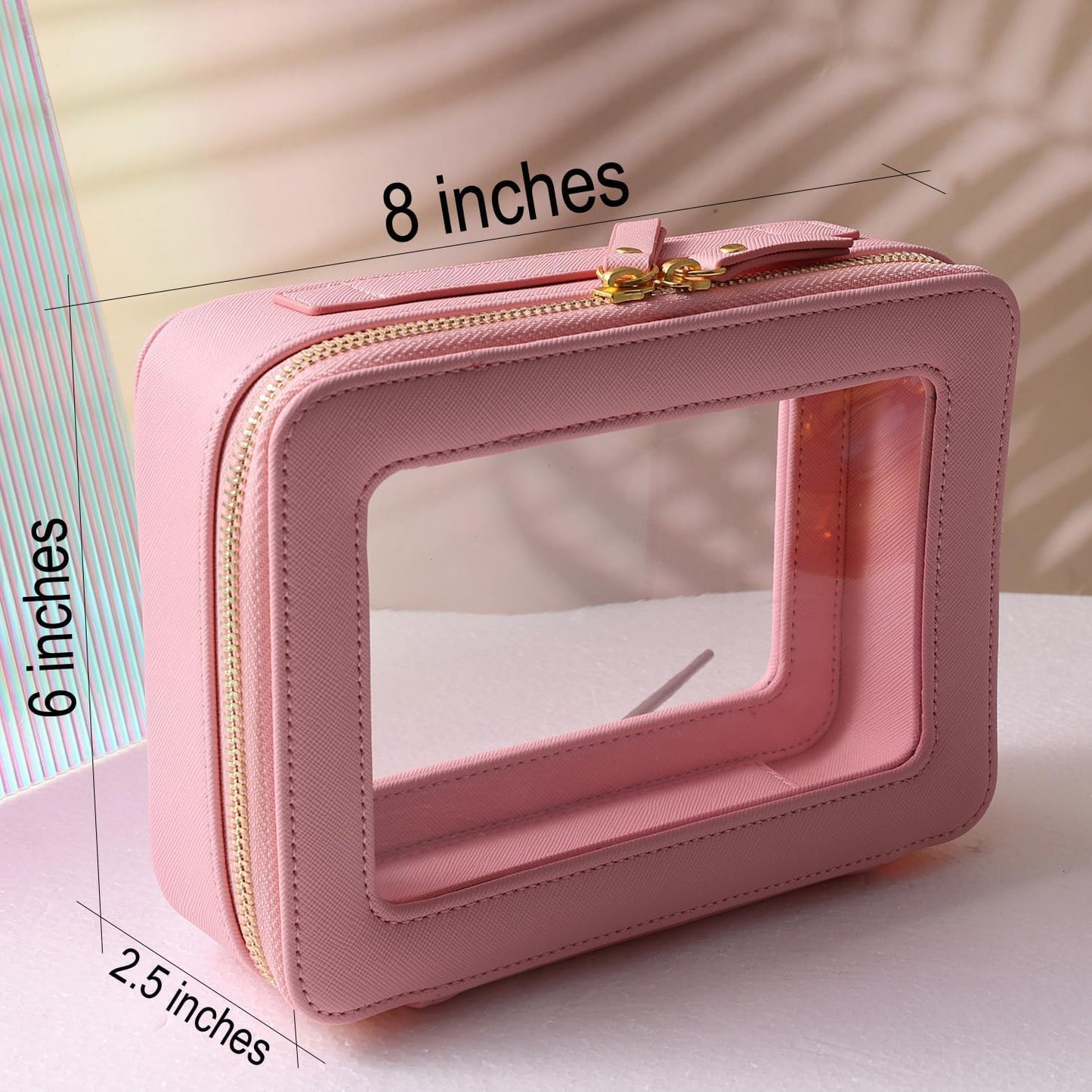 SANHECUN Toiletry bag waterproof cosmetic organizer with handle large opening for travelling (Pink)