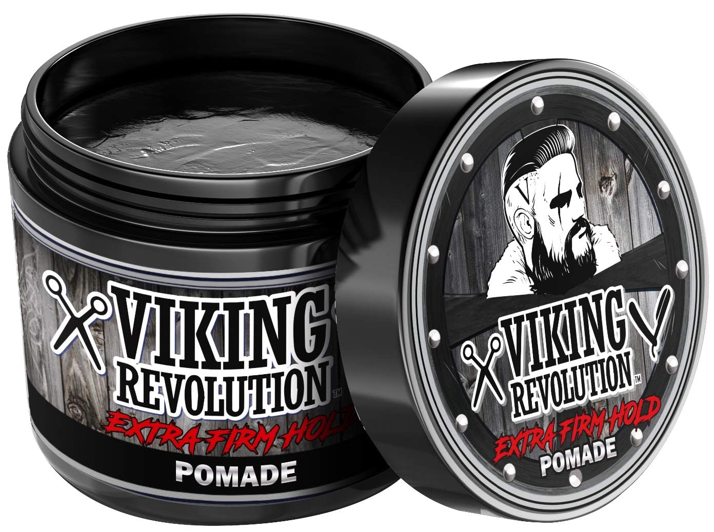 Viking Revolution Extreme Hold Pomade for Men - Extra Firm, High Shine Hair Styling - 4oz Water-Based Formula