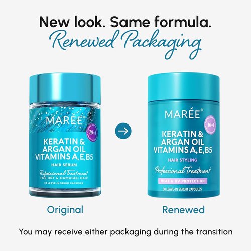 **MAREE Hair Serum - Frizz Control Styling Capsules with Keratin & Argan Oil - UV & Heat Protectant for Women**