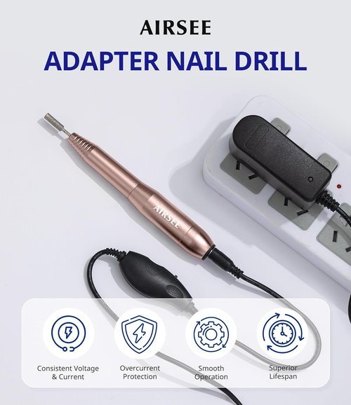 AIRSEE Portable Electric Nail Drill Machine - EFile for Acrylic Gel Nails & Manicure | Black