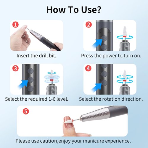 Cordless Electric Nail File with Safety Pause Function,FyndAna Portable Nail Drill Set for Crystal Gel Dip Powder Nails,Rechargeable Manicure Pedicure Tools Polish Set,Grey