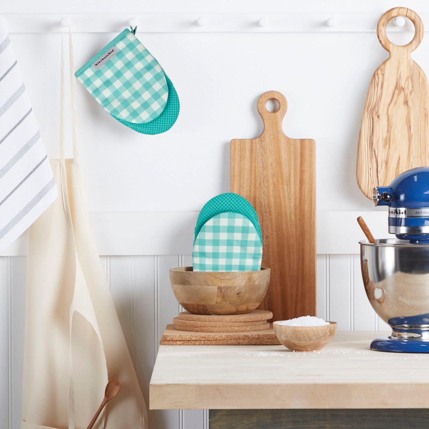 KitchenAid Gingham Mini Oven Mitt 2-Pack Set, Blue Velvet, 5.5"x8"