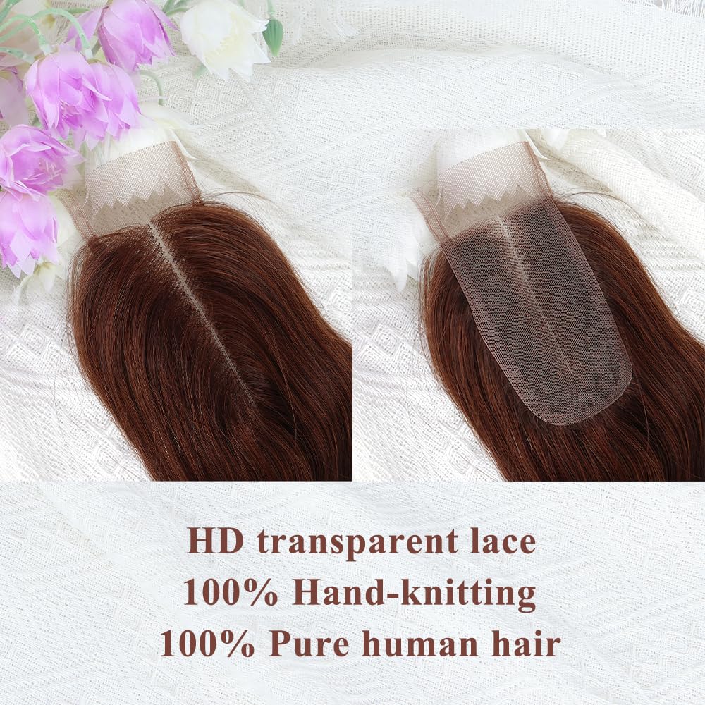 Brown Closure 2x4 HD Body Wave Closure Transparent Lace Closure Brazilian Virgin Human Hair Lace Closure 4# Brown Color (12 Inch)