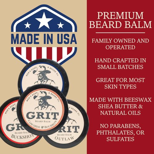 GRIT Beard Balm Outlaw - All-Natural Leave-In Conditioner for Beards & Mustaches (1.6 oz) | Moisturizes & Strengthens