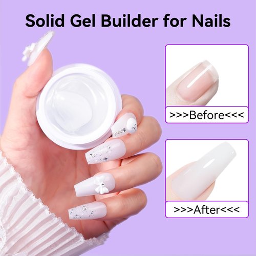 Makartt White 3d Gel Nail Art: 4-in-1 3d Nail Gel Sculpting Gels White Non-sticky for Extension, 15ML Solid Builder Nail Gel UV Glue for Acrylic Tips, Rhinestones & Sculpture Gels for Nails Salon Home