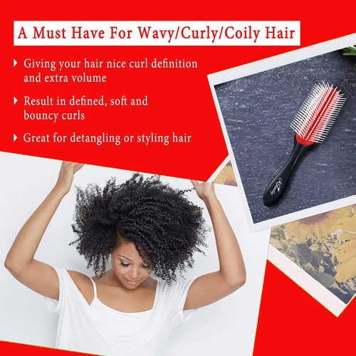 KTKUDY Curly Hair Brush - 9-Row Detangling & Defining Brush for Wavy, Curly, Coily Hair - Black