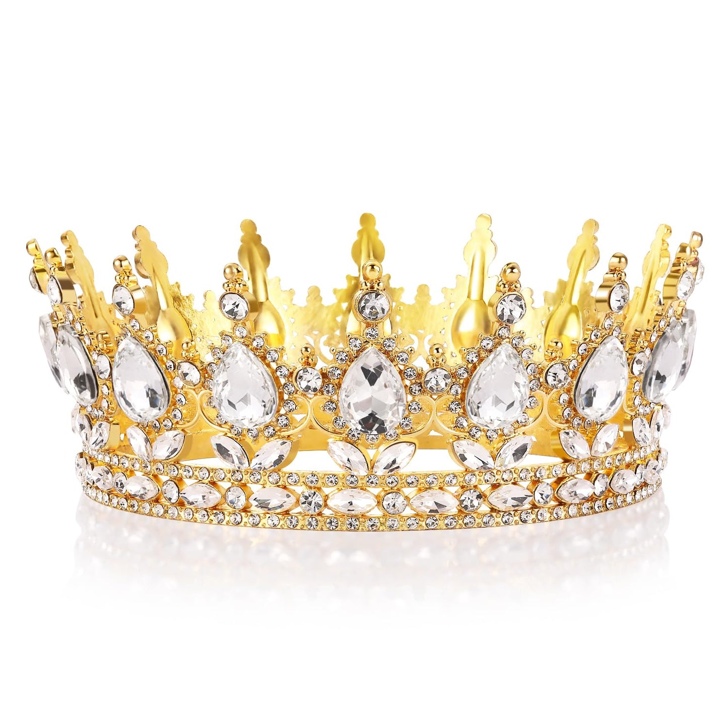 Vinjewelry Full Round Girls Bridal Crown Crystal Gold Baroque Tiaras Sparkly Rhinestone Princess Carnival Headdress Jewelry Queen Costume Wedding Prom Birthday Pageant Party Hair Accessories