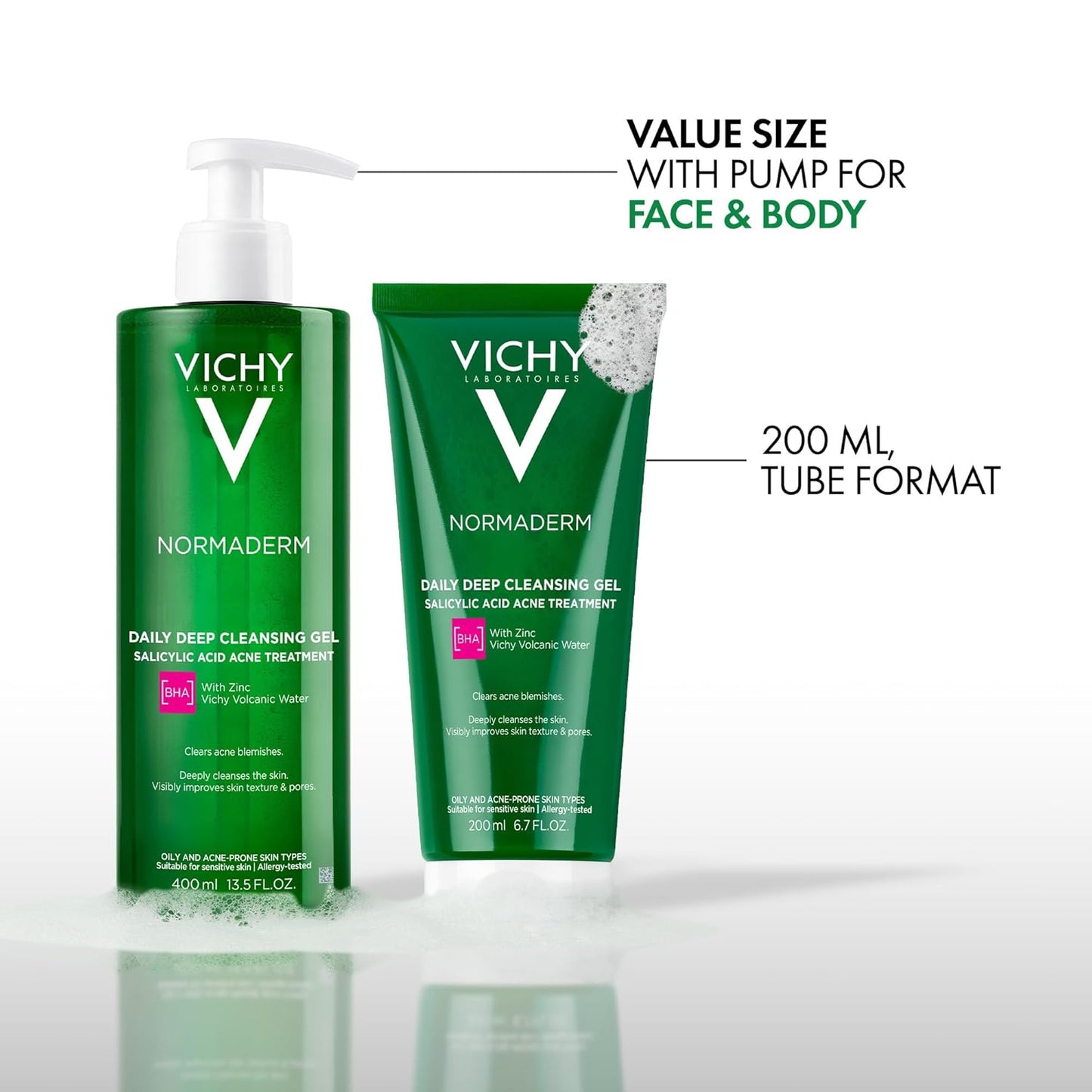 VICHY Normaderm Daily Acne Face Wash - Salicylic Acid Cleanser for Oily Skin | Clears Clogged Pores
