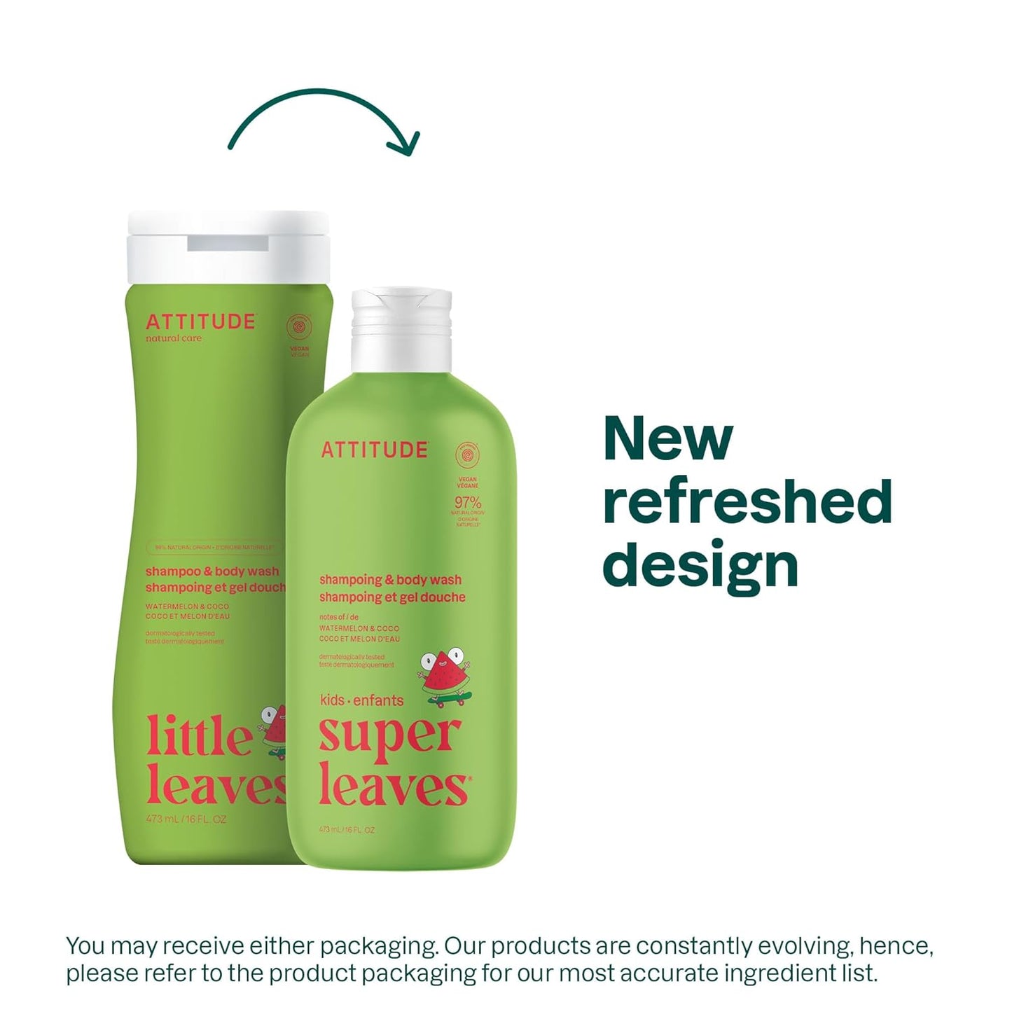 ATTITUDE Kids Shampoo & Body Wash - EWG Verified, Vegan & Cruelty-Free, Watermelon & Coco, 16 Fl Oz