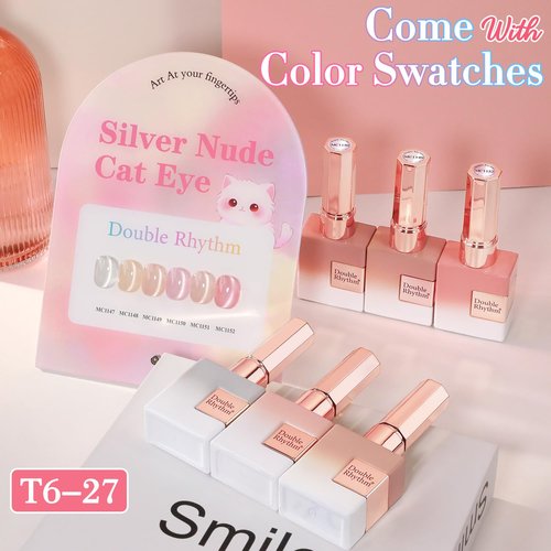 Double Rhythm Cat Eye Gel Nail Polish Set - 6 Colors, Holographic Glitter, 0.5 Oz | Magnetic UV Polish Kit