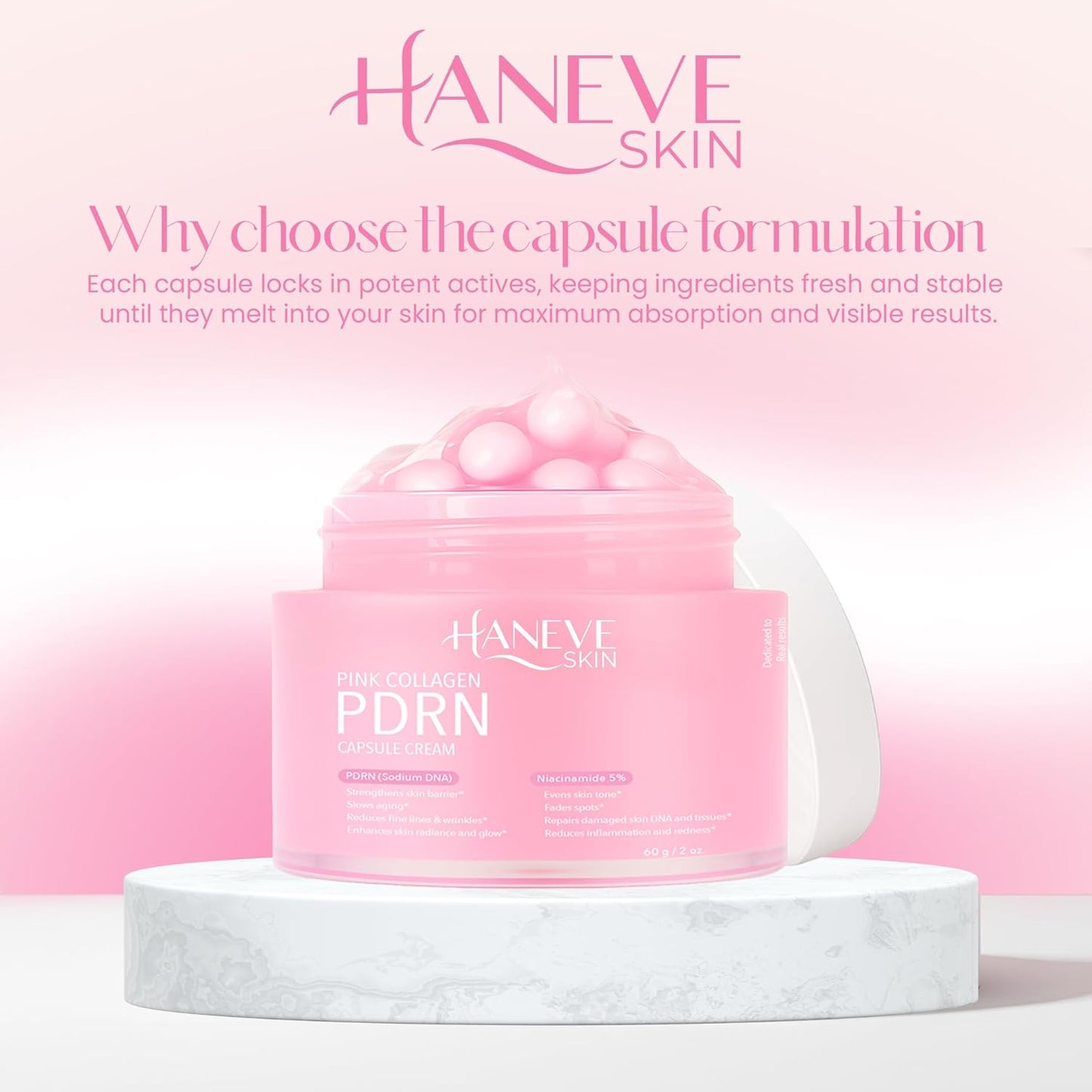 Skiennix Pink Collagen PDRN Capsule Cream - Hydrating Face Moisturizer with Niacinamide & Collagen Capsules - 60g / 2 oz