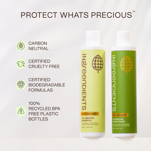 Ingreendients Non Toxic Sulfate Free Volumizing Shampoo & Conditioner with Organic Ingredients For Fine & Thin Hair - Color Safe, Paraben & Gluten Free, Silicone Free, Vegan, Cruelty-Free, pH Balanced