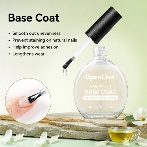 OpenLive Quick Dry Base and Top Coat Nail Polish Set - 16.5ml High-Gloss Finish for DIY Nail Art