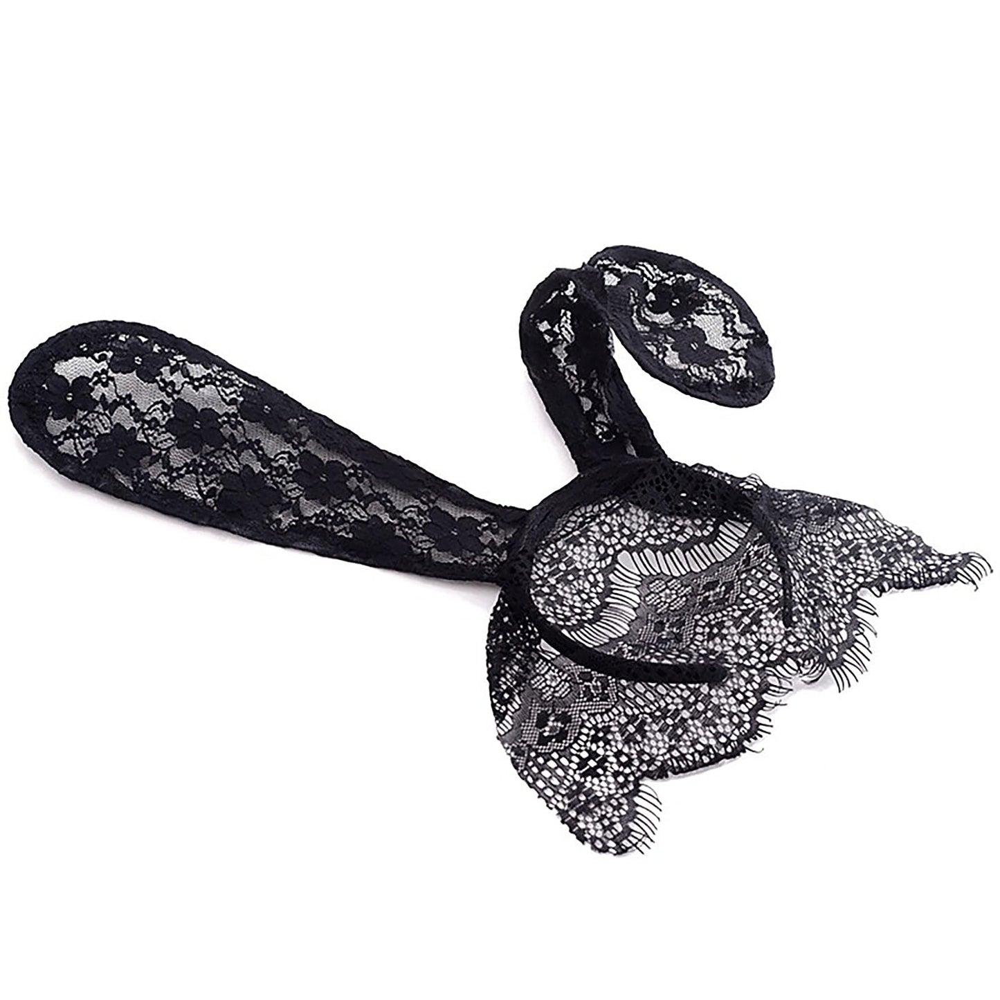 Acenail Sexy Lace Black Bunny Ears Headbands Rabbit Ears Hairbands with Veil Heart Leather Choker Necklace Costume Accessories Bunny Party Props Masquerade Cosplay Headwear for Halloween (With Choker)