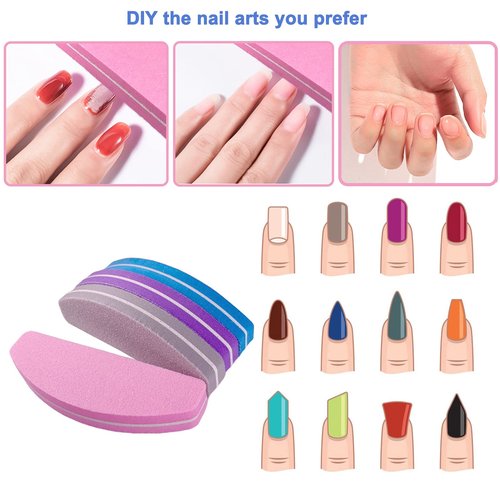 80 Pcs Nail Buffers, Buffer Block Nail Files Bulk for Acrylic Nails and Natural Nails Double Sided 100/180 Grit Portable Washable Sanding Buffing Buffers Arc Shape (80Pcs Multicolor)