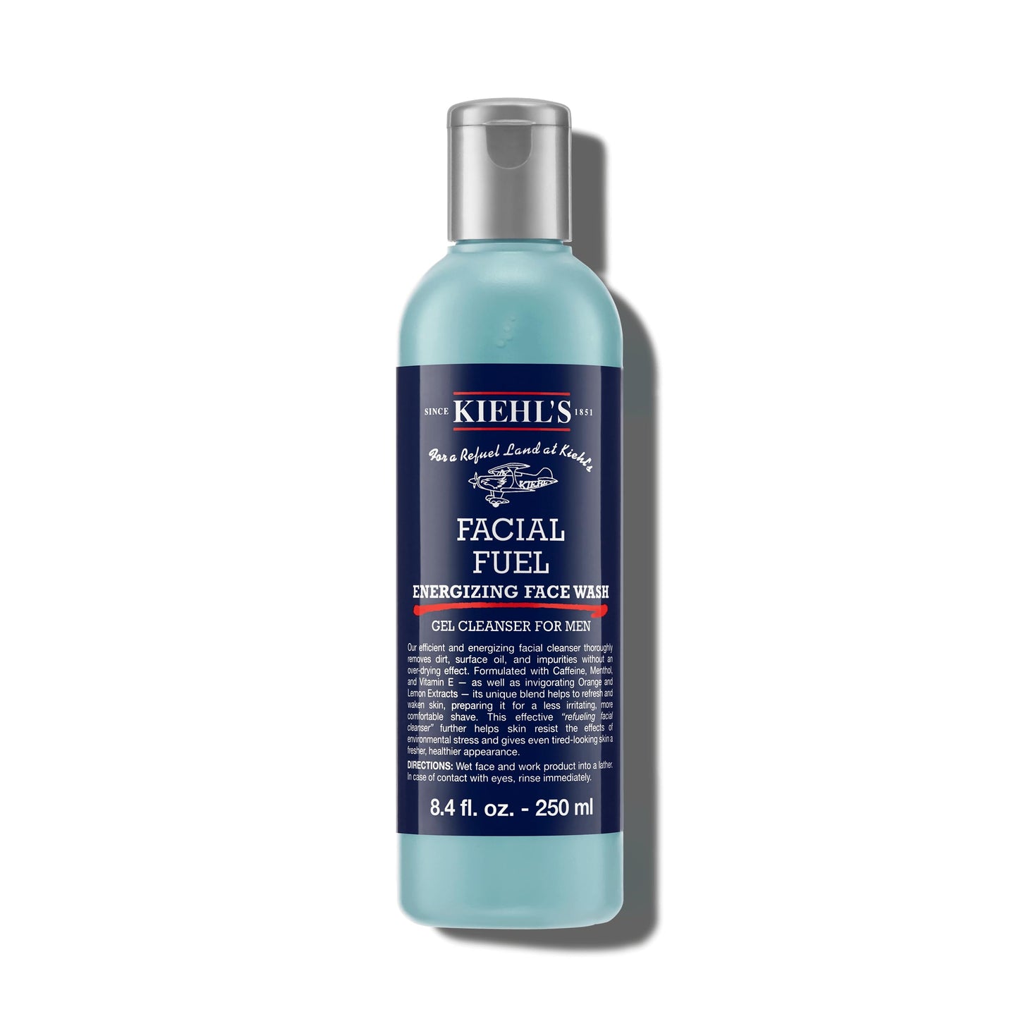Kiehl's Facial Fuel Face Wash, Refreshing + Invigorating Men's Gel Cleanser, with Caffeine, Vitamin E and Menthol, Non-Drying Formula Moisturizes Skin, Great for Clogged Pores - 8.4 fl oz