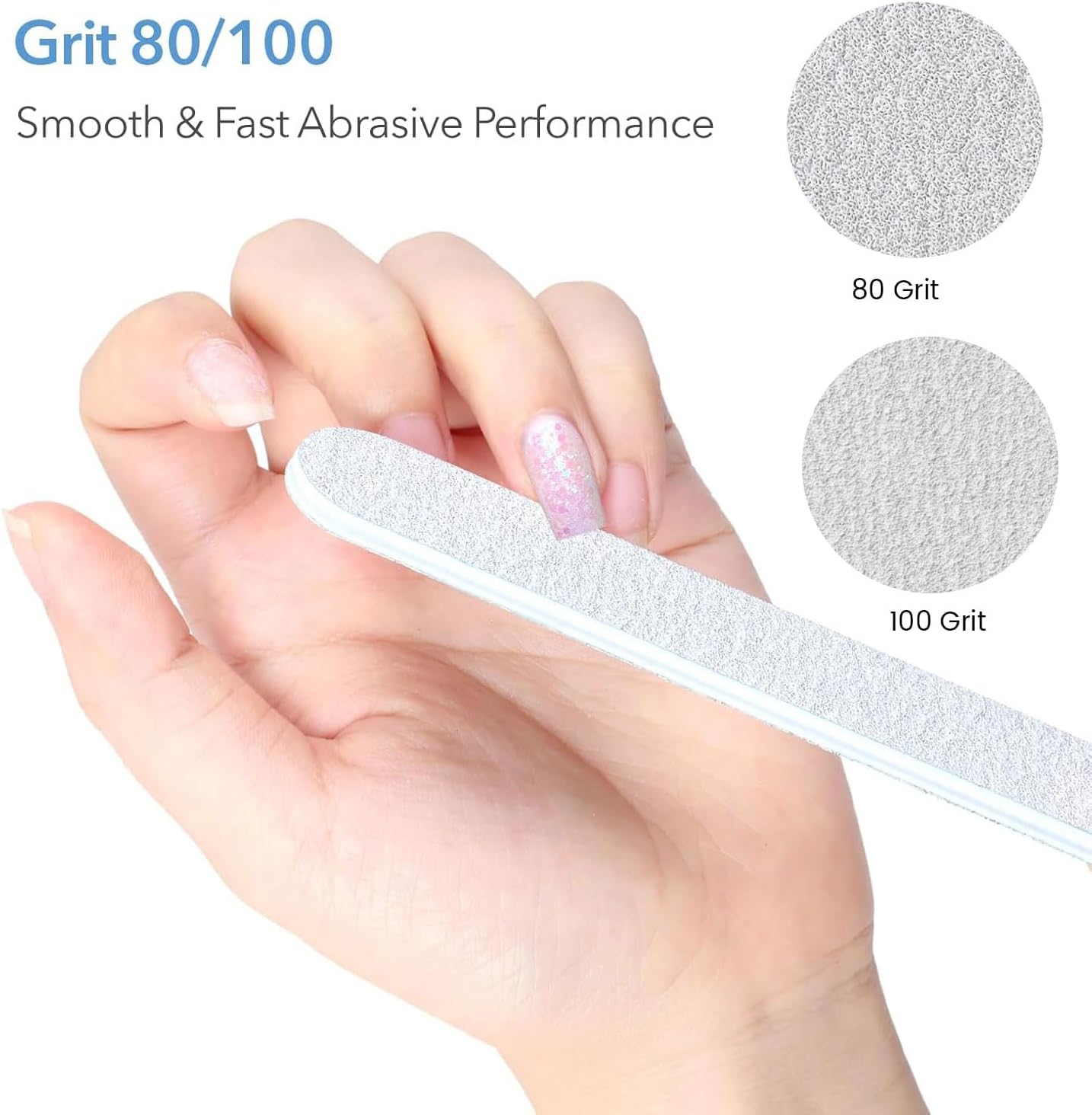 Skiennix Nail Files - 24 PCS Professional 7" Emery Boards | Washable 80/100 Grit for Acrylic & Gel Nails