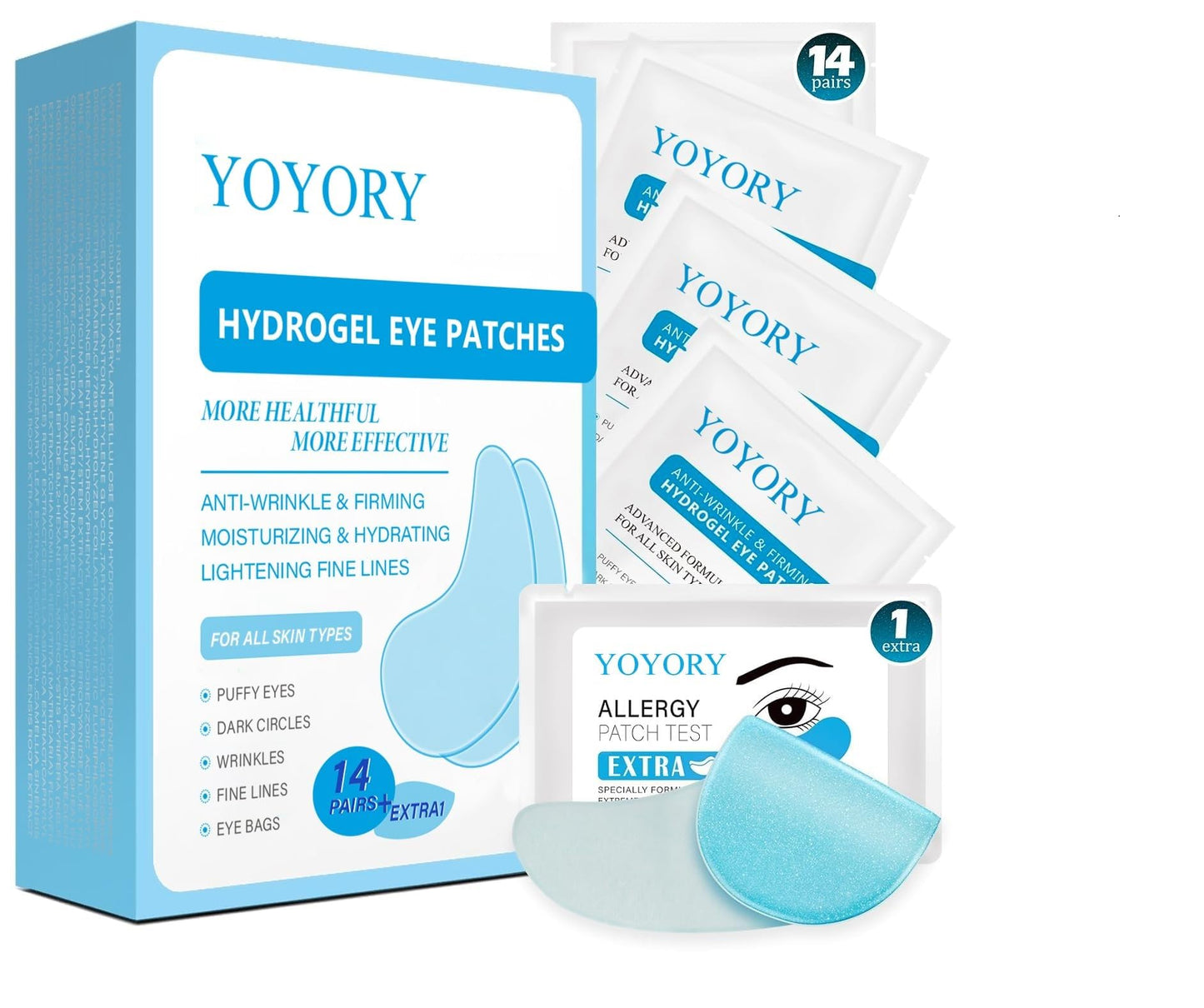 YOYORY Under Eye Patches - Eye Gel Masks for Wrinkles, Dark Circles, Puffy Eyes, Fine Lines, Eye Bags Treatment with Hyaluronic Acid Collagen Moisturizing Hydrating 15 Pairs,White