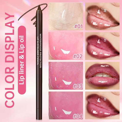 HOSAILY Hydrating Lip Oil & Liner Set - Plumping Gloss with Big Brush Head | 4 Colors Available