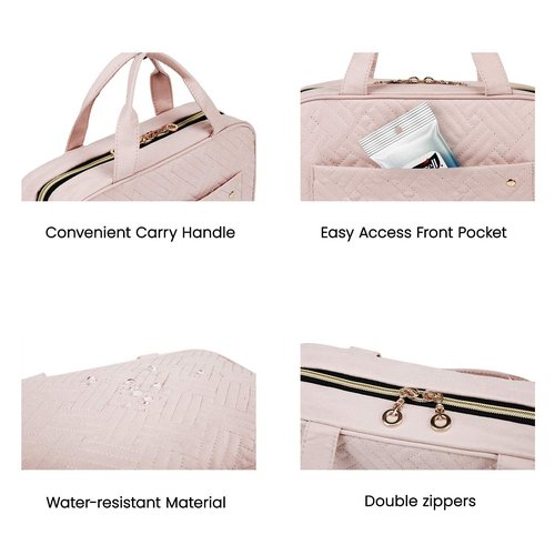 BAGSMART Toiletry Bag - Water-Resistant Travel Organizer with Hanging Hook | Medium Baby Pink