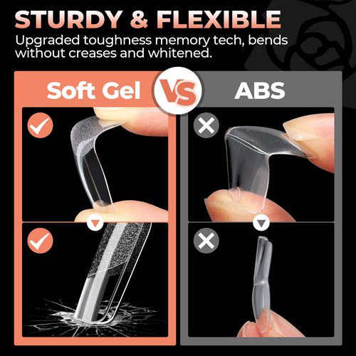 UNA GELLA Short Square Gel Nail Tips: 312pcs Square Fake Nails Pre-file Soft Gel Nails Tips for Full Cover Acrylic Nails False Nails12 Sizes Press on Nails for Nail Extensions Home DIY Salon