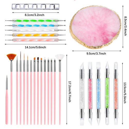 Nail Art Tools 27Pcs Set,Nail Art Brush,Resin Nail Art Palette,5 Pcs Nail Art Sculpture Pen,2-way Acrylic Silicone Engraving Pen Dotting Pen Tools Nail Art Kit for Nail Art DIY