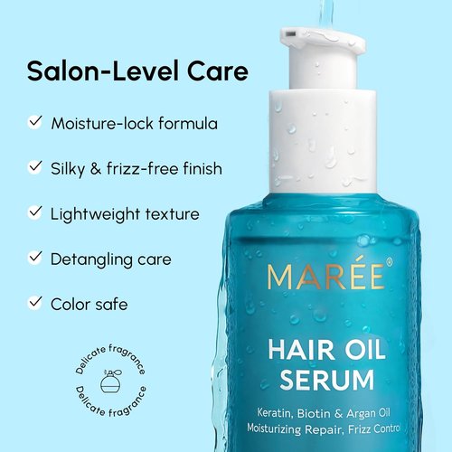 Maree Hair Oil | Frizz Control Serum with Argan Oil, Keratin & Biotin – Nourishing Treatment for Dry, Curly Hair