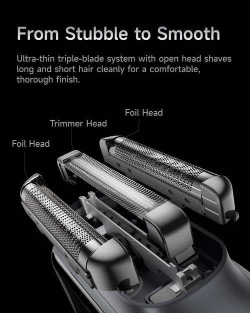 Laifen P3 Pro Electric Shaver - 3-Blade Design, 12,000 Cuts/Min, IPX7 Waterproof, Rechargeable | Space Gray Aluminum Alloy