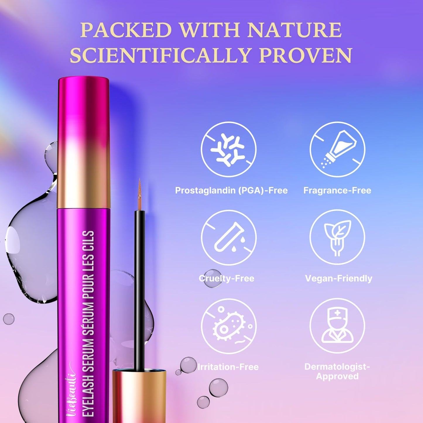 VieBeauti Lash Serum - Advanced Eyelash Growth Formula for Longer, Fuller Lashes | Vegan & Cruelty-Free, 3mL