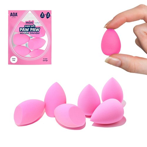 AOA STUDIO Mini Makeup Sponge Set - Latex-Free Blenders for Powder & Cream | 6 Super Soft Sponges (Pink)