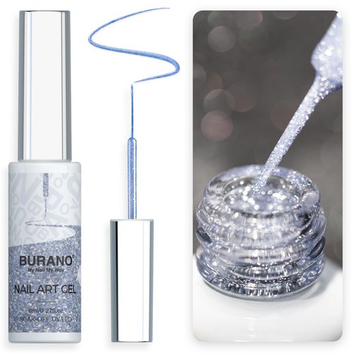 BURANO Holographic Gel Nail Polish Liner Nail Art, Reflective Glitter Painted Gel Nail Design Polish 1 Bottle, Build in Thin Brush Chrome Curing Required 8ml (LX27)
