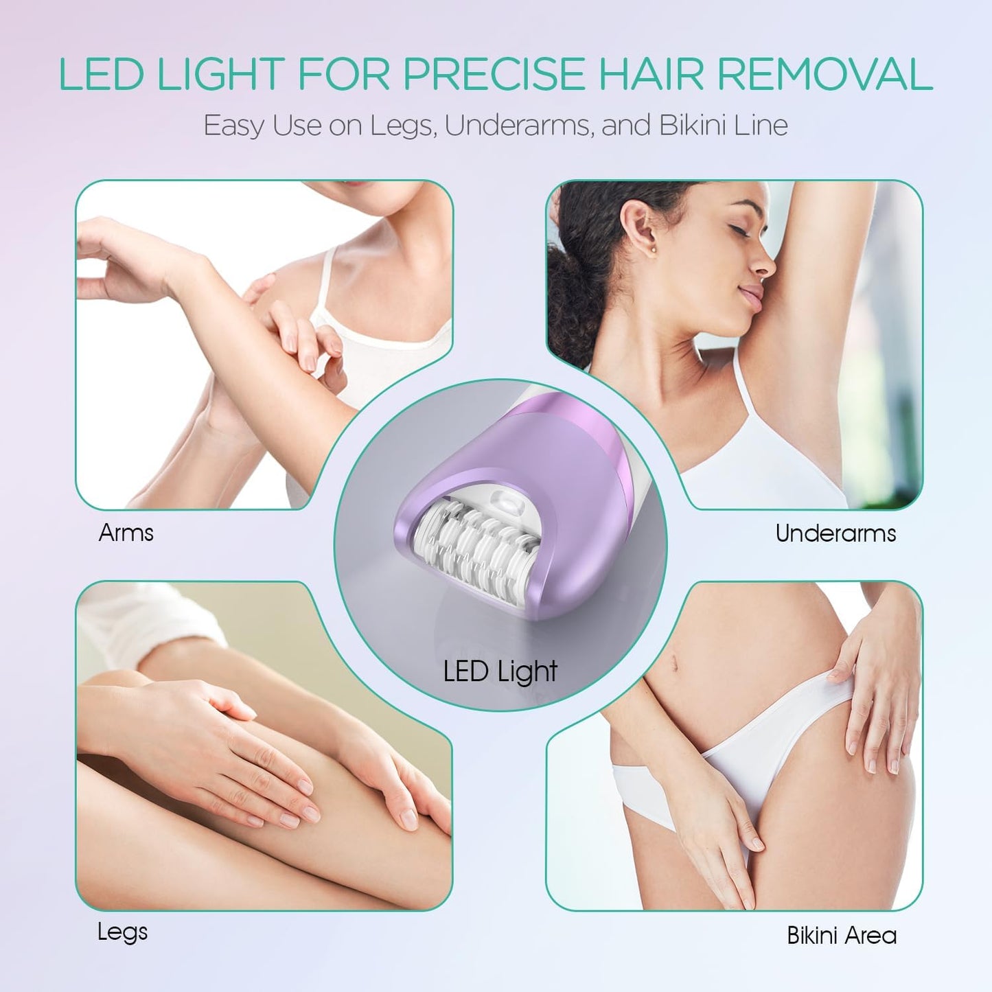 VOYOR Epilator for Women - Cordless 3-in-1 Hair Removal Device with 30 Tweezers | Rechargeable Wet & Dry Shaver (Purple)