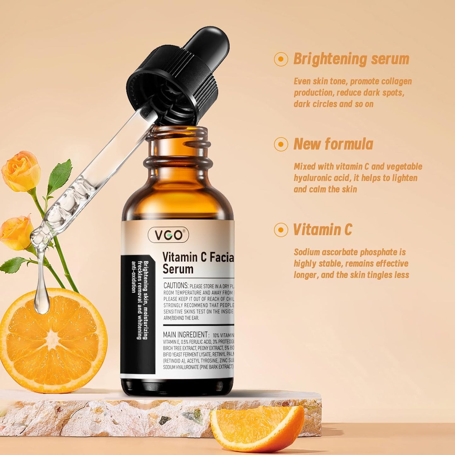 VGO Vitamin C Serum - Anti-Aging Hydration with Hyaluronic Acid & Vitamin E | 2.02oz / 60ml