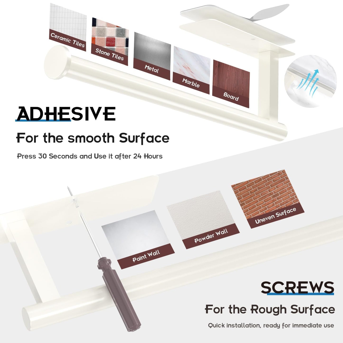 ASTOFLI Paper Towel Holder Under Cabinet No Drilling, Self Adhesive Paper Towel Holder Wall Mount for Kitchen Rack, Under Counter Napin Holder No Drill, 304 Stainless Steel Matte Black