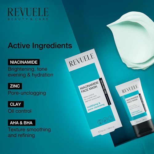 Revuele Niacinamide Face Mask - Pore Minimizing Clay Formula with Zinc & Vitamin B3 - 1.69 fl. oz Vegan Skincare