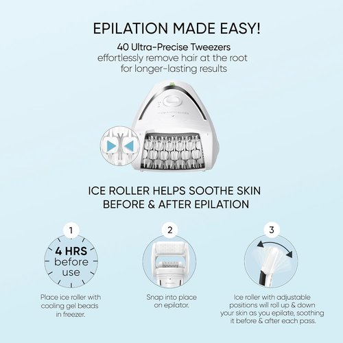 Conair GIRLBOMB Epilator - Smooth Skin Hair Removal Device with Ice Roller | Cordless 3-Piece Kit
