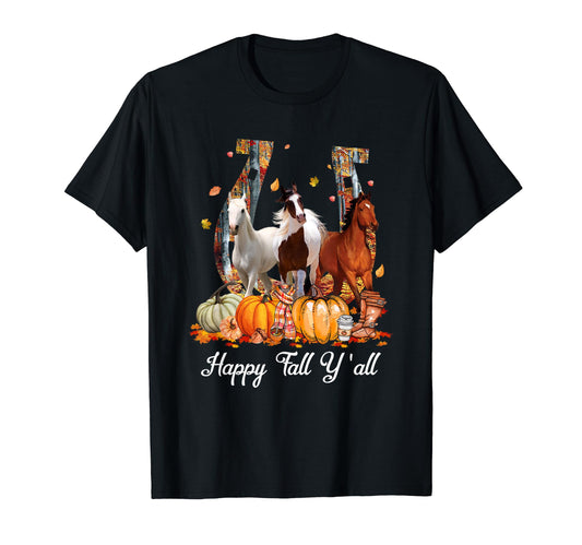 Happy Fall Y'all Horse Thanksgiving Horse Lover Halloween T-Shirt