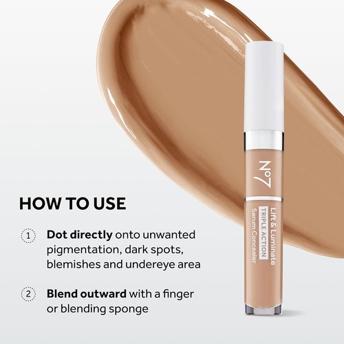 No7 Lift & Luminate Serum Concealer - Medium | Anti-Aging Liquid Makeup for Blemishes & Dark Circles (8ml)