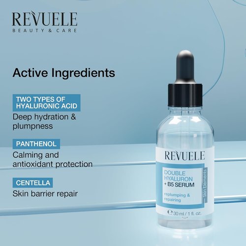 Revuele Double Hyaluron + B5 Serum - Hydrating Face Serum with Hyaluronic Acid & Panthenol | 1 fl. oz