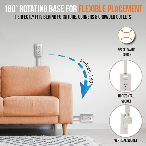 EZ Outlet Electrical Outlet Extender. Access Hard-to-Reach Outlets! Features USB-A, USB-C, and 2 AC Outlets, Extends 22"-34", Rotates 180°. Use Behind Couches, Nightstands, Desks, and More.