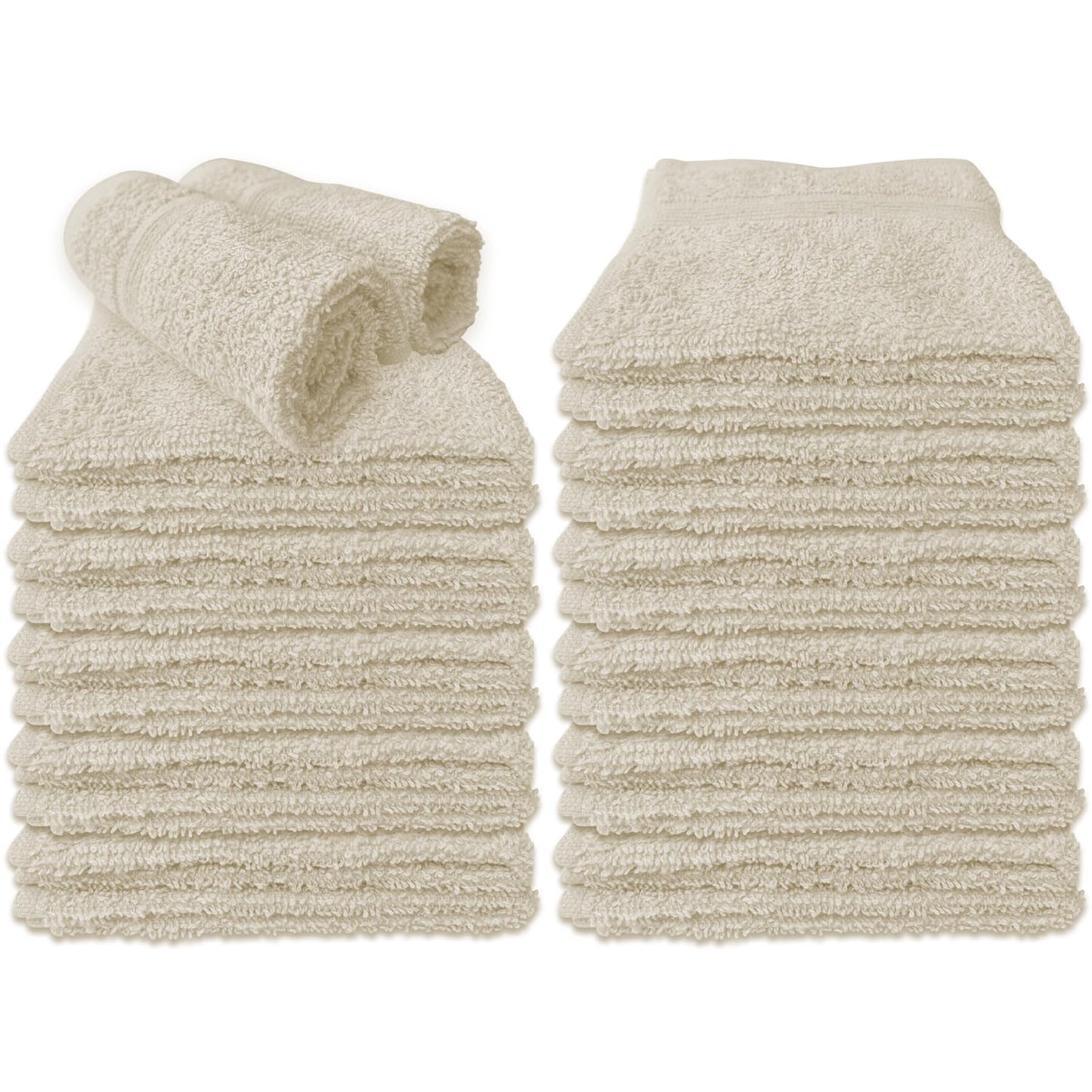 Homewear High Rise Stripe Wash Cloth Set, 12 x 12 Inch - 100% Cotton - Pack of 24, Premium Quality, Gentle and Soft - Ivory