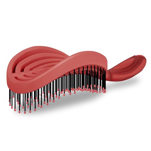 NuWay DoubleC Pro Detangling Hair Brush - Patented Scalp Care Design for Gentle Styling | Red