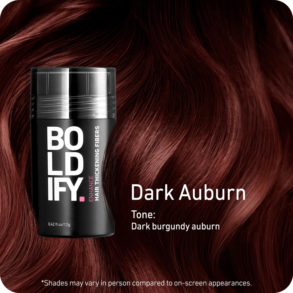 BOLDIFY Hair Fibers (12g) Fill In Fine and Thinning Hair for an Instantly Thicker & Fuller Look - Best Value & Superior Formula -14 Shades for Women & Men - DARK AUBURN