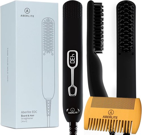 Aberlite EDC Heated Beard Straightening Brush - Professional Grooming Tool for 0.5" Plus Beards | Black