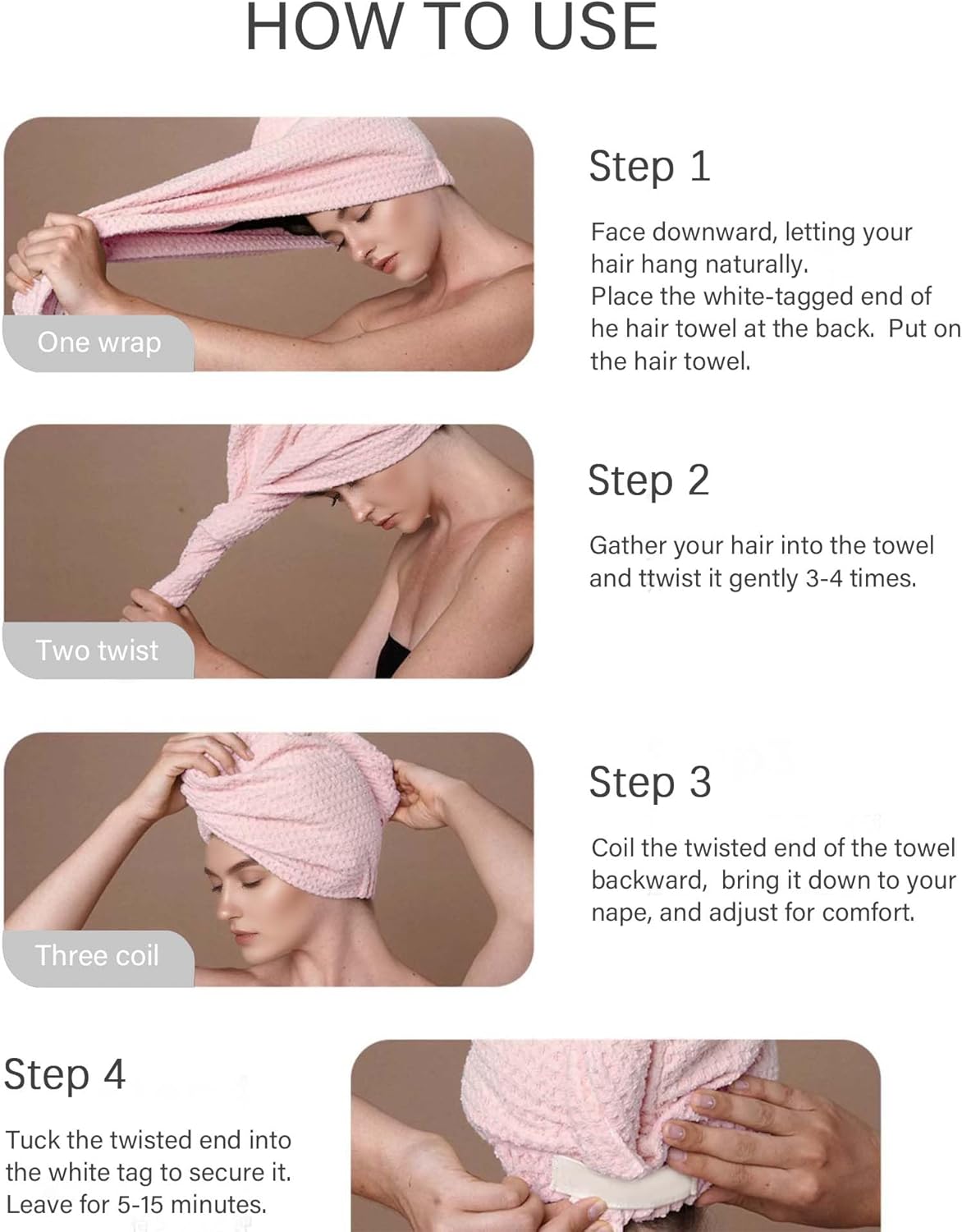 Skiennix Microfiber Hair Towel Wrap - Anti-Frizz Waffle Weave for Curly & Thick Hair | 32" x 11" (Pink & Grey)